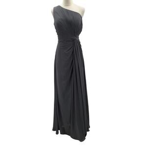 FORMAL SZ 14 1X plus grey one shoulder lace up bridesmaid maxi dress NWT B20